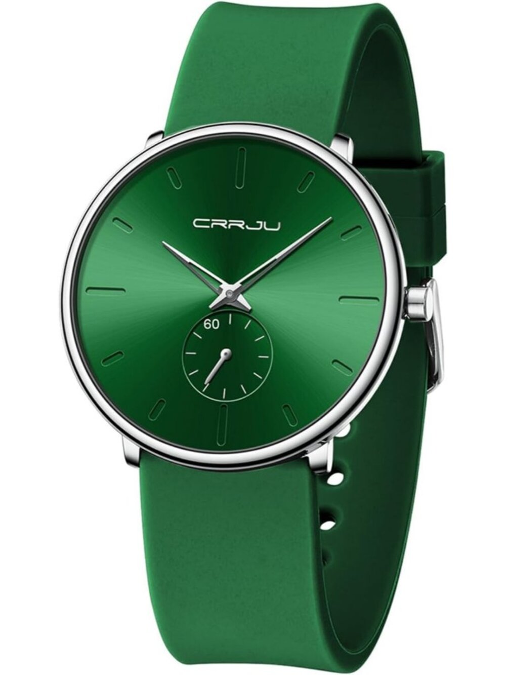 Unisex Dark Green Quartz Waterproof Ultra Thin Silicone Band Stylish Wrist Watch